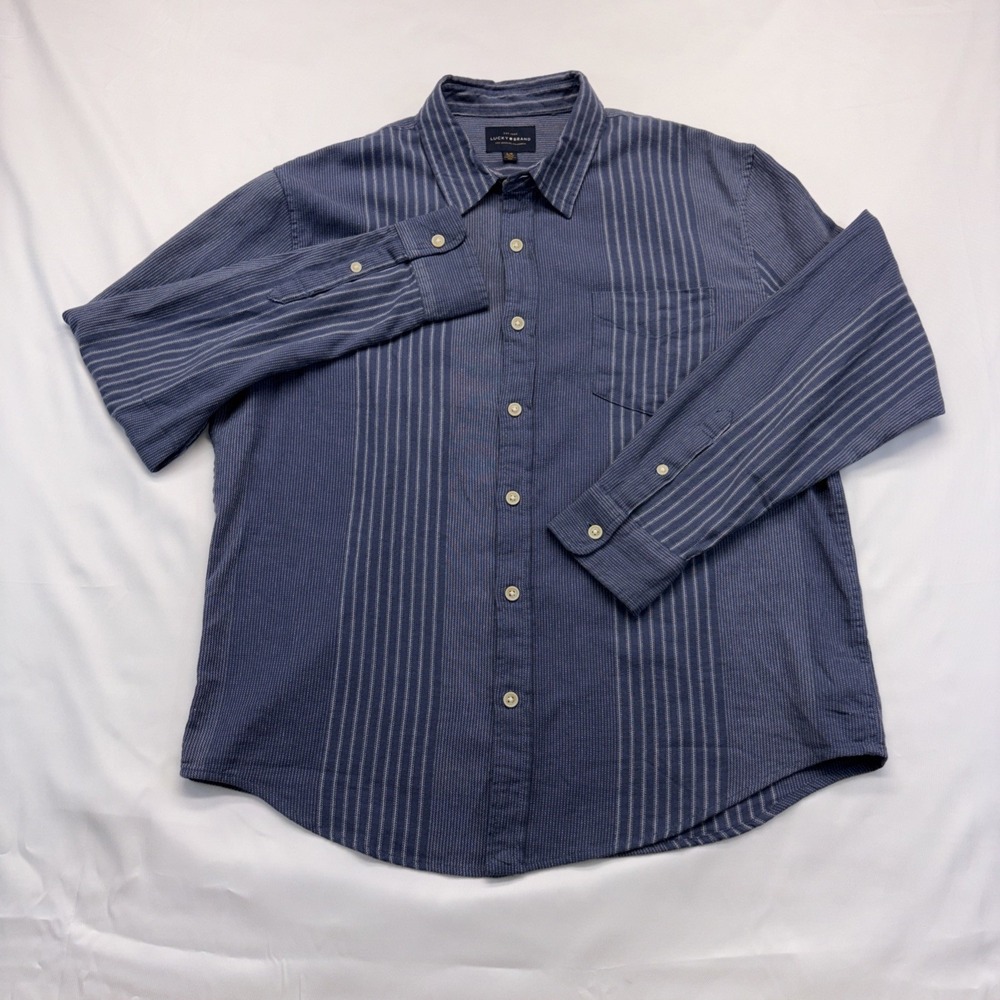 Lucky Brand Shirt Men's Large Blue Striped Long Sleeve Button Up